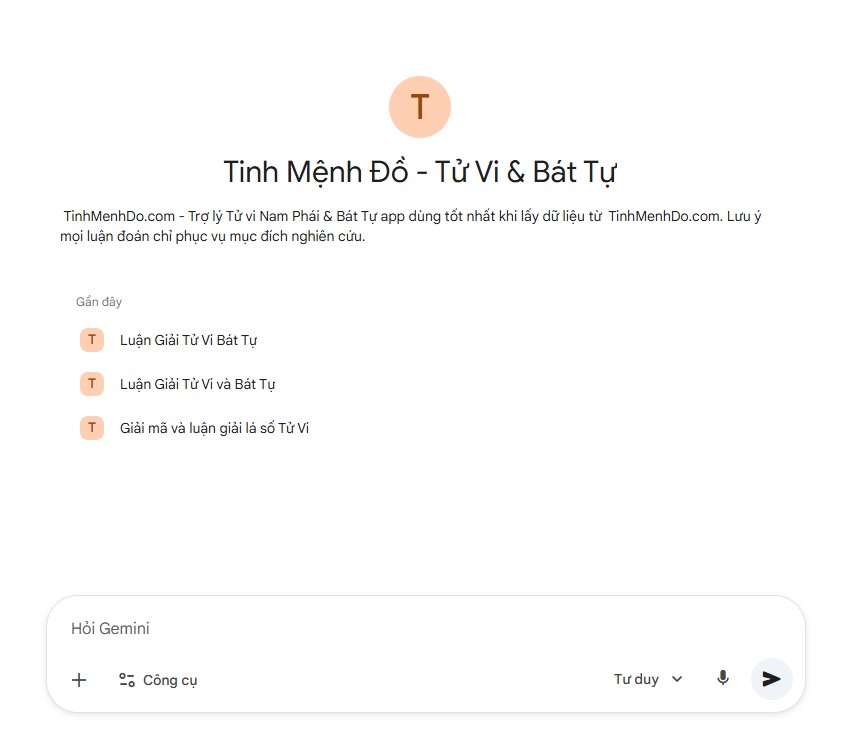 App Tinh Mệnh Đồ trên Gemini